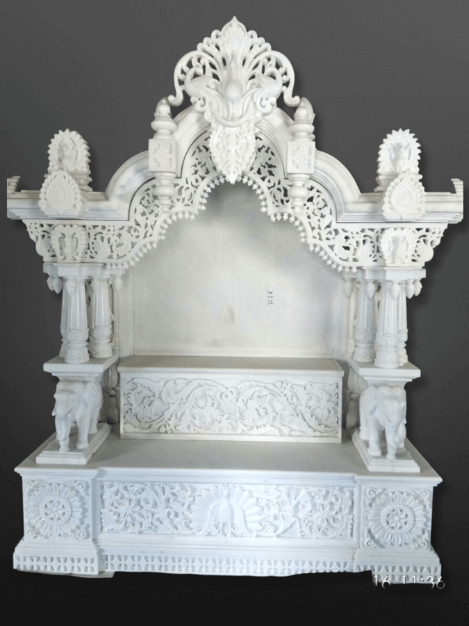 Marble Moorti for Home Temple - White Marble Ghar Mandir with Jain Bhagwan Idols for Pooja Room